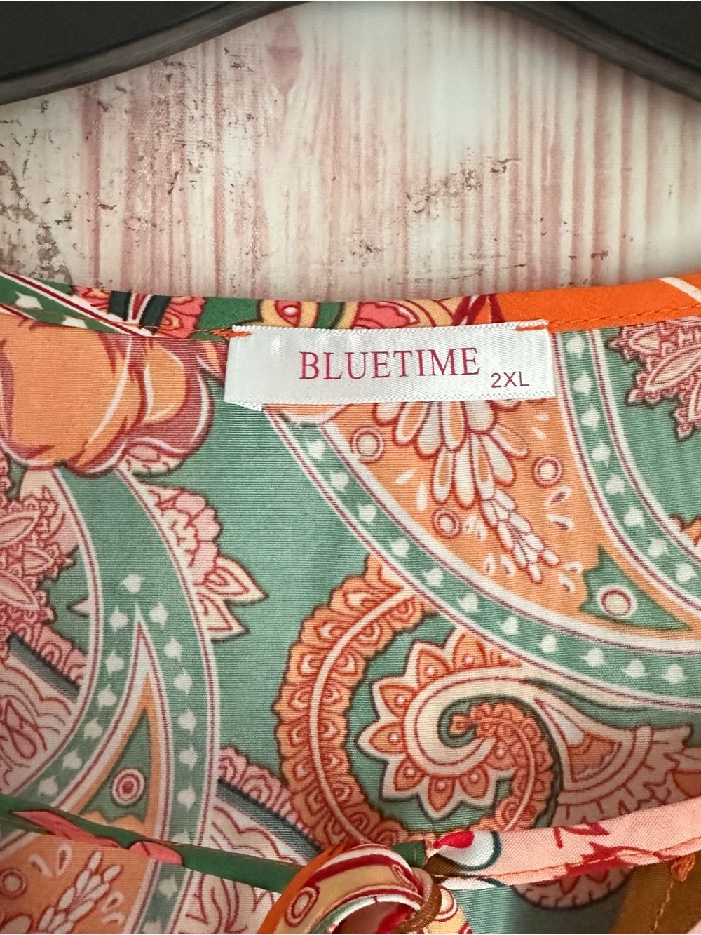 Amazon Bluetime Pink Paisley Orange Boho 3/4 Sleeve Babydoll Dress Size 2X - Picture 6 of 12